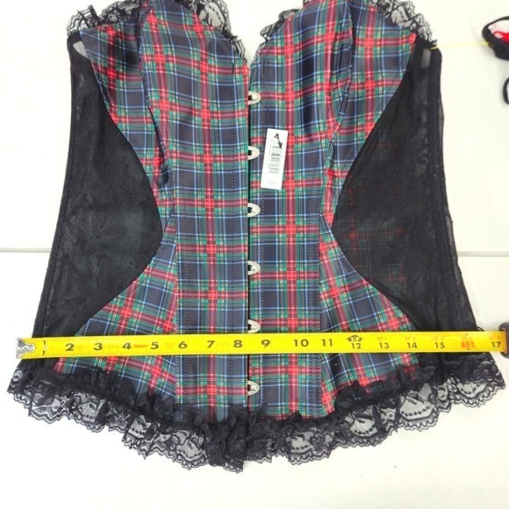Victoria's Secret Adore Me Plaid Corset Lingerie Set Bustier Black Lace Boned Lg - Picture 3 of 16